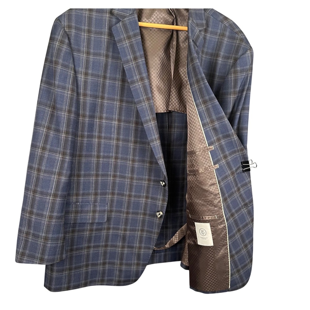 Trunk Club Custom Mens Blue Brown Plaid Wool Blend Blazer Sport Coat C203 50R